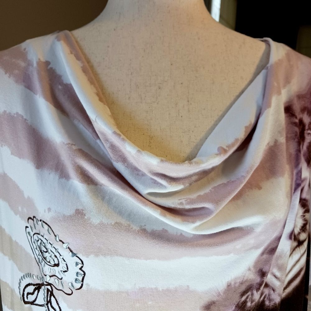CJ BANKS Sleeveless Tunic Drape Neckline Metal Stud Floral Tie Dye Plus Size 2X - Picture 3 of 10